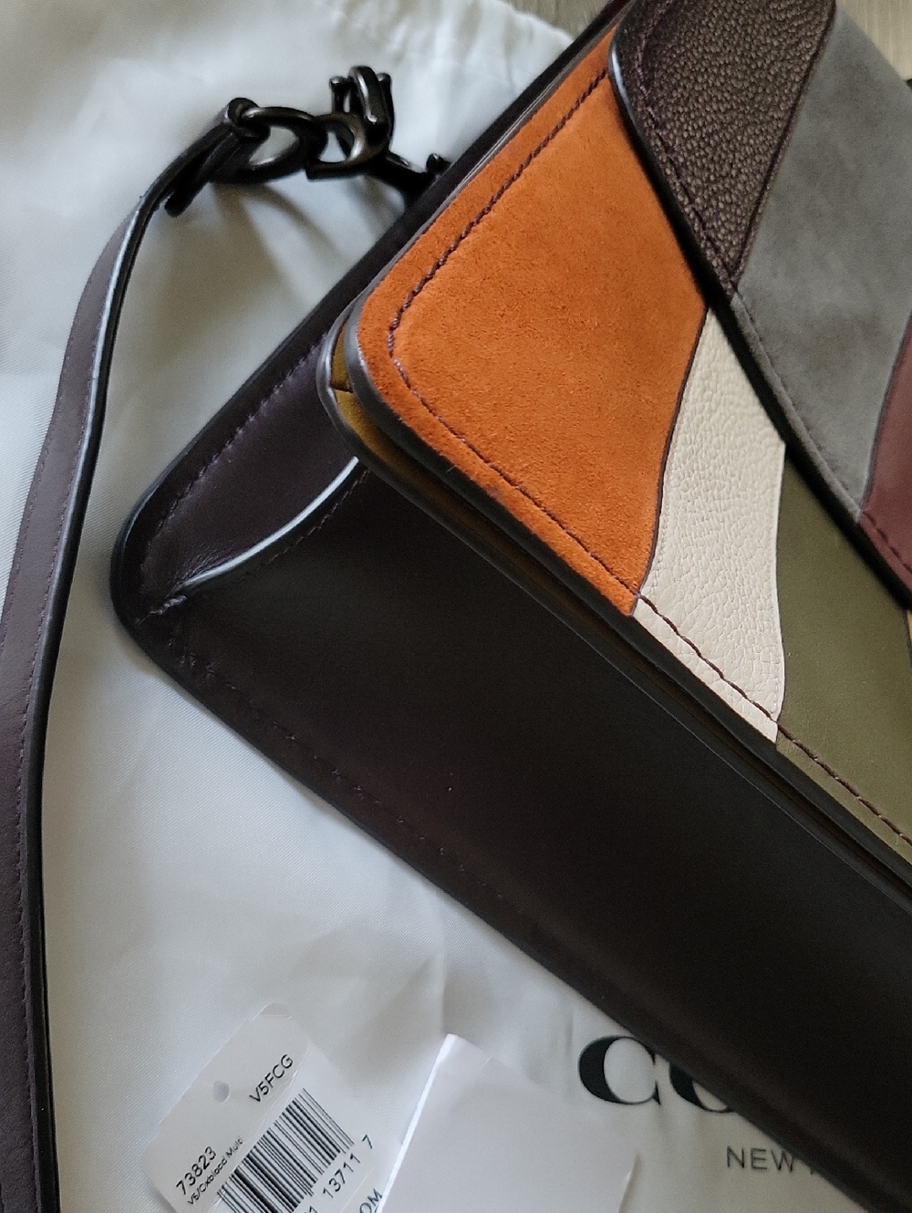 Coach Parker Top Handle 32 w/Patchwork Stripes Suede & Leather - Picture 7 of 16